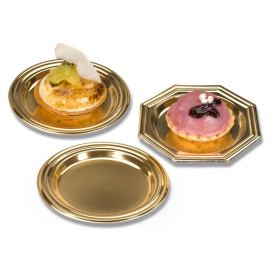 Plastic Proeving mini bord PS Dessert Achthoekig goud 8 cm (125 stuks) 