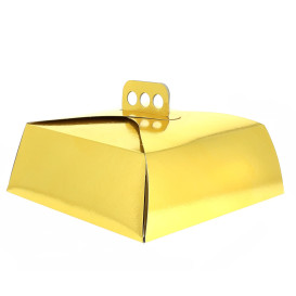 Papieren cake doosje Vierkant goud 24,5x24,5x10cm 
