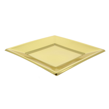 Plastic bord Plat Vierkant goud 18 cm (750 stuks)