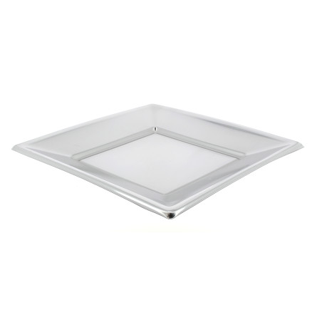 Assiette Plastique Carrée Plate Argenté 180mm (5 Utés)