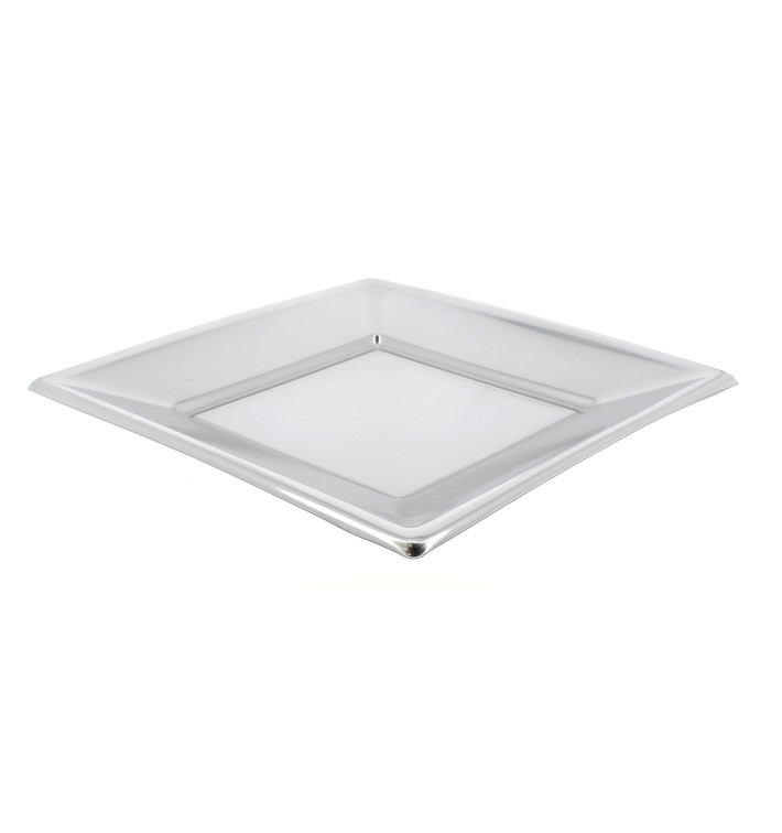 Assiette Plastique Carrée Plate Argenté 230mm 