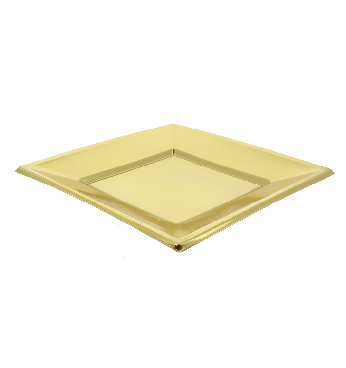 Assiette Plastique Carrée Plate Doré 230mm 