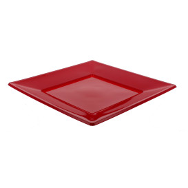 Assiette Plastique Carrée Plate Rouge 170mm (25 Unités)