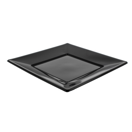 Assiette Plastique Carrée Plate Noire 230mm (25 Unités)