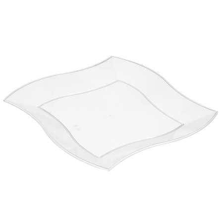 Plastic bord PS Plat Vierkant golfslag wit 23 cm (300 stuks)