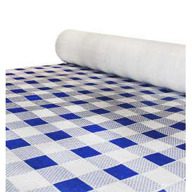 Papieren tafelkleed rol blauw Checkers 1x100m. 40g (1 stuk) 