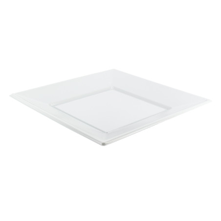 Assiette Plastique Carrée Plate Blanche 230mm (300 Unités)