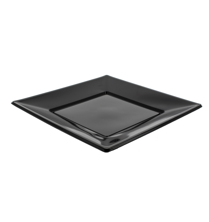 Assiette Plastique Carrée Plate Noire 230mm 