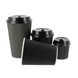 Gobelet Carton 12 Oz/360ml Ondulé Noir Ø8,7cm (500 Unités)