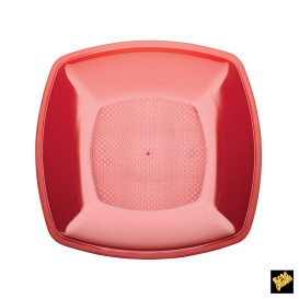 Assiette Plastique Réutilisable Plate Rouge Transp.  PS 230mm (300 Utés)