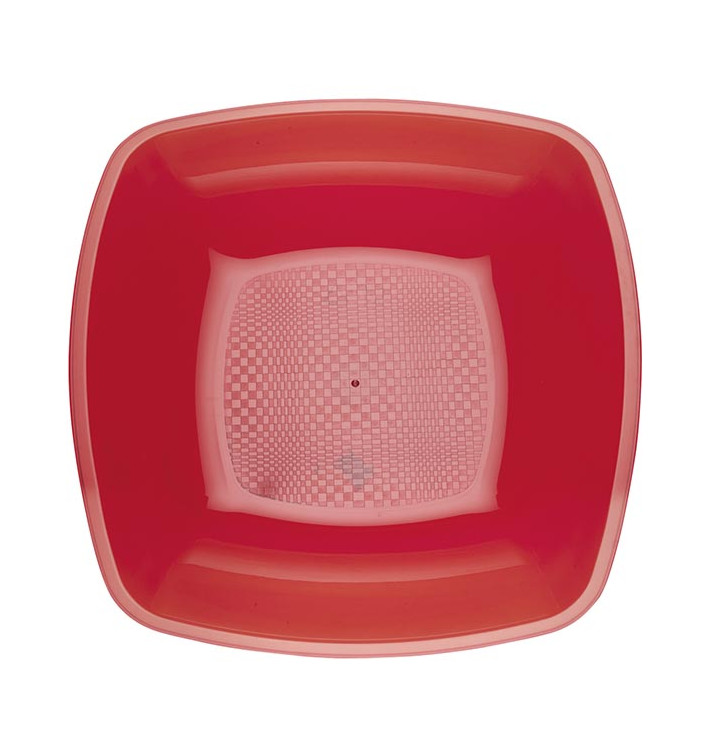 Plastic bord Diep rood Vierkant PS 18 cm (25 stuks) 