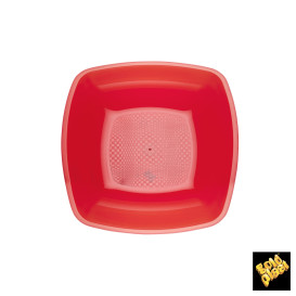 Assiette Plastique Réutilisable Creuse Rouge Transp.  PS 180mm (300 Utés)