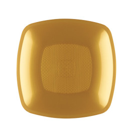 Plastic bord Diep goud Vierkant PP 18 cm (12 stuks) 