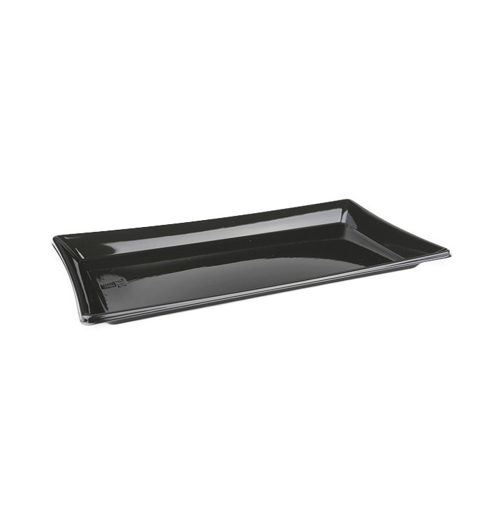 Plateau Plastique Rectangulaire Noir 12x22cm (50 Unités)