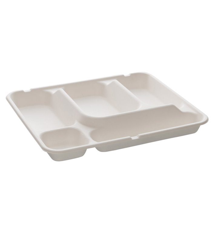 Suikerriet dienblad 5 Compartmenten 30x24x4cm (200 stuks)