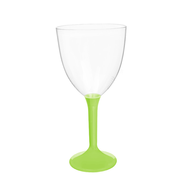 Flûte en Plastique Vin Pied Vert citron 300ml 2P (20 Utés)