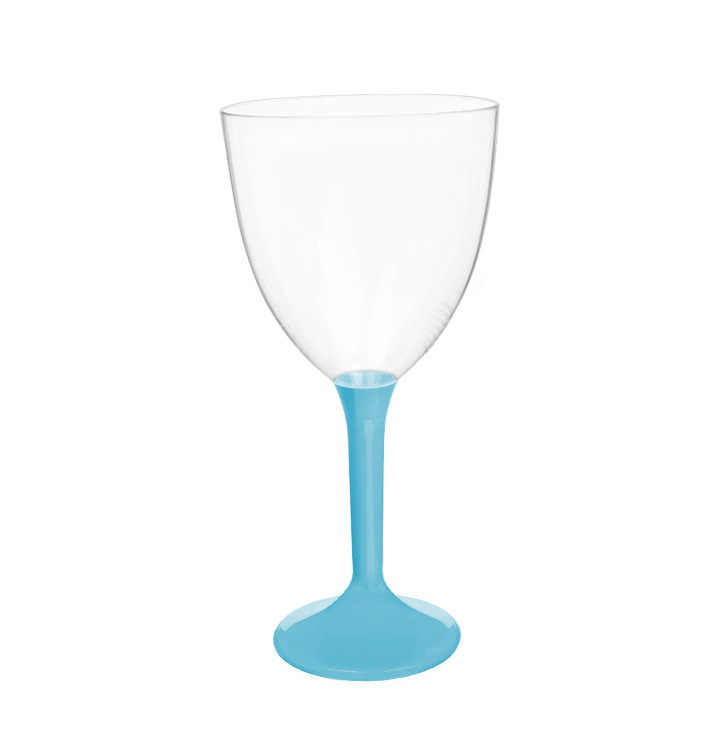 Flûte en Plastique Vin Pied Turquoise 300ml 2P (20 Utés)