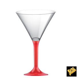 Flûte Plastique Cocktail Pied Rouge Transp.185ml 2P (20 Utés)