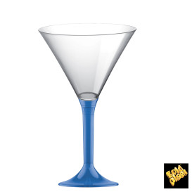 Flûte Plastique Cocktail Pied Bleu Tranps. 185ml 2P (20 Utés)