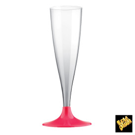 Flûte Champagne Plastique Pied Fuchsia 140ml 2P (20 Utés)