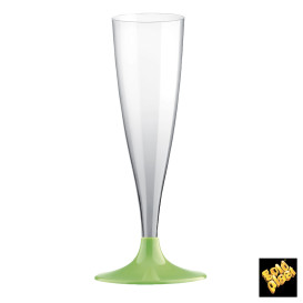 Flûte Champagne Plastique Pied Vert citron 140ml 2P (20 Utés)