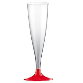 Flûte Champagne Plastique Pied Rouge Transp. 140ml 2P (400 Utés)