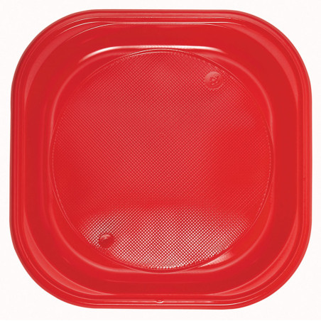 Assiette Réutilisable PS Carrée Rouge 200x200mm (25 Utés)