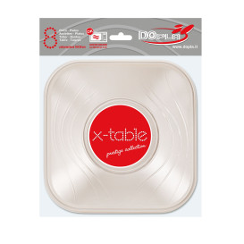 Bol Plastique PP Carré "X-Table" Perle 18x18cm (8 Utés)