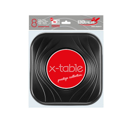 Assiette Plastique PP "X-Table" Carré Noir 230mm (120 Utés)