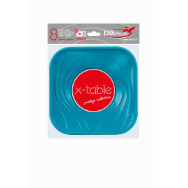 Plastic bord PP "X-Table" Vierkant turkoois 18 cm (8 stuks) 