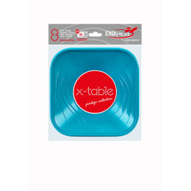 Bol Plastique PP Carré "X-Table" Tuquoise 18x18cm (8 Utés)