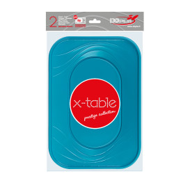 Plastic dienblad microgolfbaar "X-Table" turkoois 33x23cm (2 stuks) 