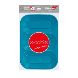 Plastic dienblad microgolfbaar "X-Table" 3C turkoois 33x23cm (2 stuks) 