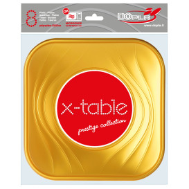 Plastic bord PP "X-Table" Vierkant goud 23 cm (8 stuks) 