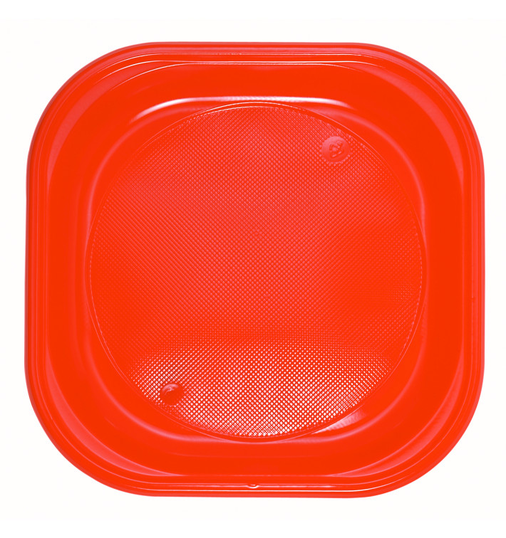 Assiette Plastique PS Carrée Plate Orange 200x200mm (720 Unités)