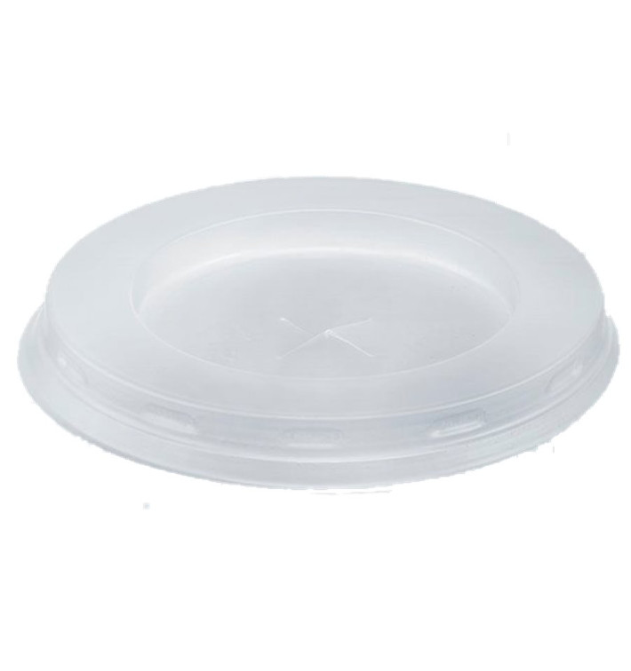 Plastic PS Deksel met rietsleuf wit Plat Ø7,2cm (100 stuks) 