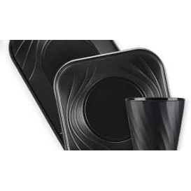 Assiette Plastique PP "X-Table" Carré Noir 230mm (120 Utés)