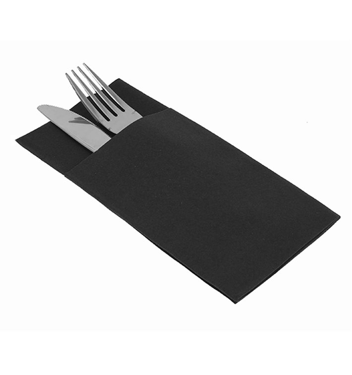 Serviette Kangourou en Airlaid Noir 33x40cm (30 Unités)