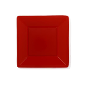 Assiette Plastique Carrée Plate Rouge 170mm (25 Unités)