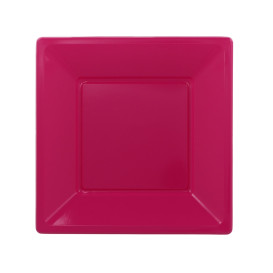 Assiette Plastique Carrée Plate Fuchsia 230mm (25 Utés)