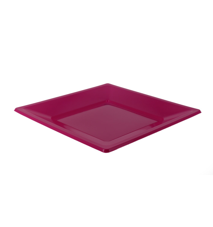 Plastic bord Plat Vierkant fuchsia 23 cm (25 stuks) 