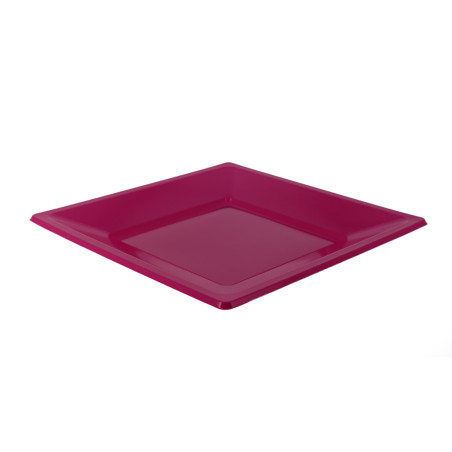 Assiette Plastique Carrée Plate Fuchsia 230mm (25 Utés)