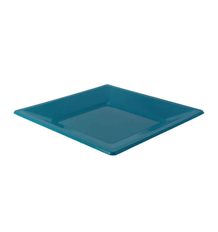 Assiette Plastique Carrée Plate Turquoise 170mm (25 Utés)