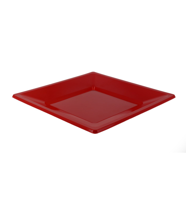 Assiette Plastique Carrée Plate Rouge 170mm (25 Unités)