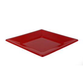 Assiette Plastique Carrée Plate Rouge 170mm (750 Unités)