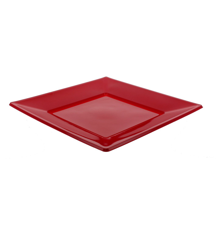 Assiette Plastique Carrée Plate Bordeaux 170mm (6 Unités)