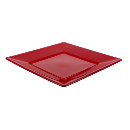 Assiette Plastique Carrée Plate Bordeaux 170mm (6 Unités)