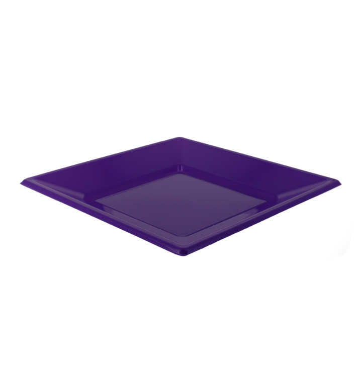 Assiette Plastique Carrée Plate Lilas 170mm (300 Unités)