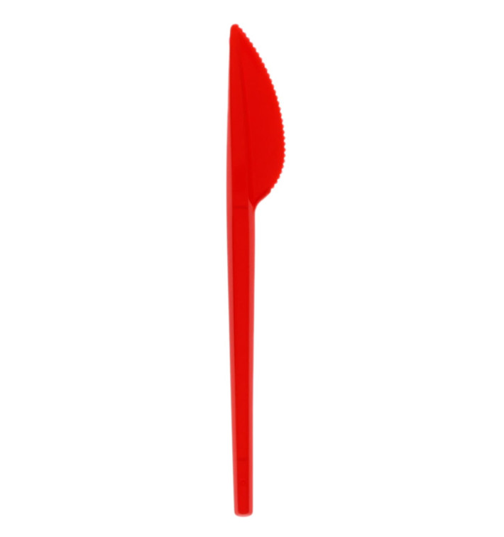 Couteau Plastique PS Rouge 165mm (20 Unités)