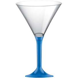 Flûte Plastique Cocktail Pied Bleu Tranps. 185ml 2P (20 Utés)